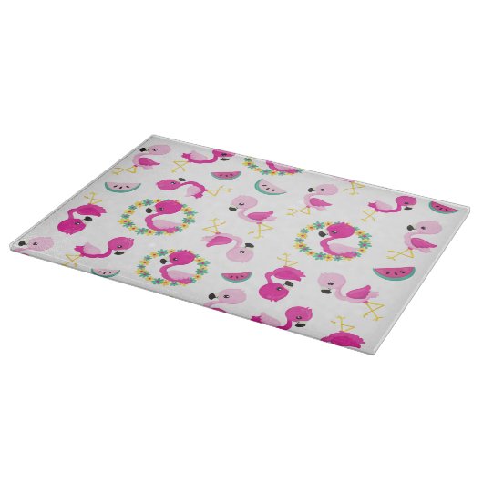Planche À Découper Motif tropical, Flamants roses, pastèques, Fleurs (Coin)