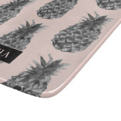 Planche À Découper Motif Tropical Grey & Rose Ananas Avec Nom (Coin)