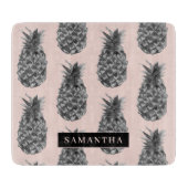 Planche À Découper Motif Tropical Grey & Rose Ananas Avec Nom (Devant)