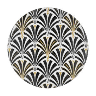 Planche À Découper Motif ventilateur Art déco - noir et blanc