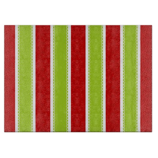 Planche À Découper Motif vert et rouge de vacances de Noël de rayures (Devant)