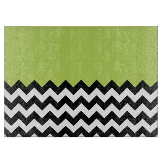 Planche À Découper Motif Zigzag noir et blanc, Chevron, Vert (Devant)