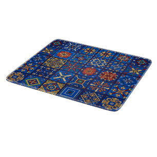 Planche À Découper Motifs géométriques d'art folklorique bleu cobalt