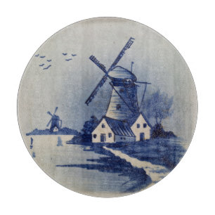 Planche À Découper Moulin à vent bleu blanc de Delft vintage