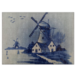 Planche À Découper Moulin à vent bleu blanc de Delft vintage