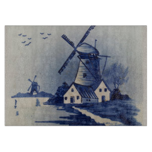 Planche À Découper Moulin à vent bleu blanc Delft antique