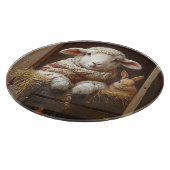 Planche À Découper Moutons et lapin douillets en Grange avec Fleurs (Coin)