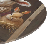 Planche À Découper Moutons et lapin douillets en Grange avec Fleurs (Coin)