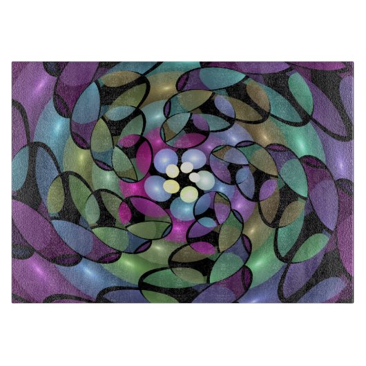 Planche À Découper Mouvements colorés Abstrait Trippy Fractal Art (Devant)