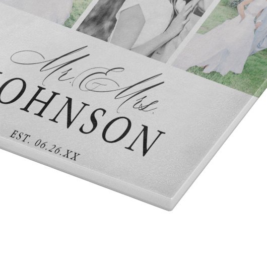 Planche À Découper Mr & Mrs Photo Collage Monogramme Moderne  (Coin)