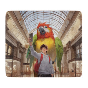 Planche À Découper Museum Gaze : Selfie de garçon avec un perroquet A