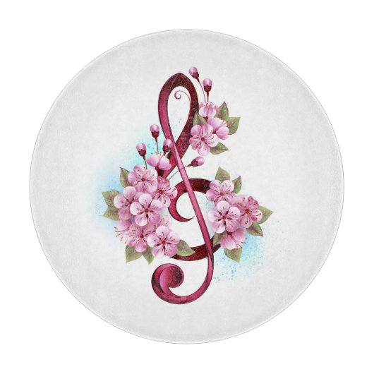 Planche À Découper Musical treble clef notes with sakura flowers (Devant)