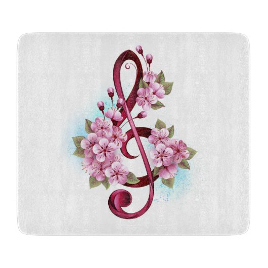 Planche À Découper Musical treble clef notes with sakura flowers (Devant)