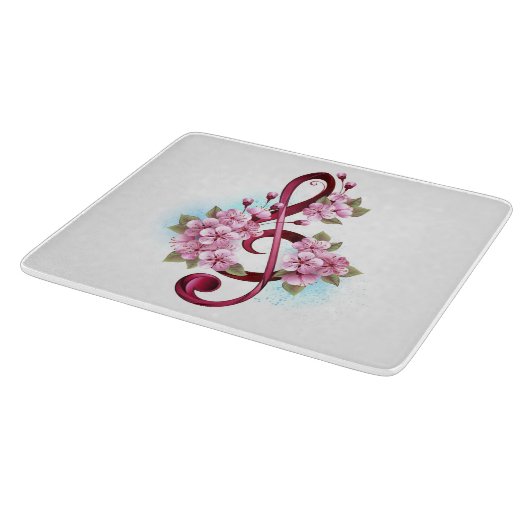 Planche À Découper Musical treble clef notes with sakura flowers (Coin)