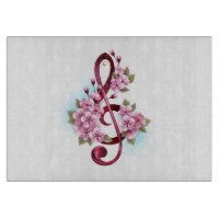 Musical treble clef notes with sakura flowers