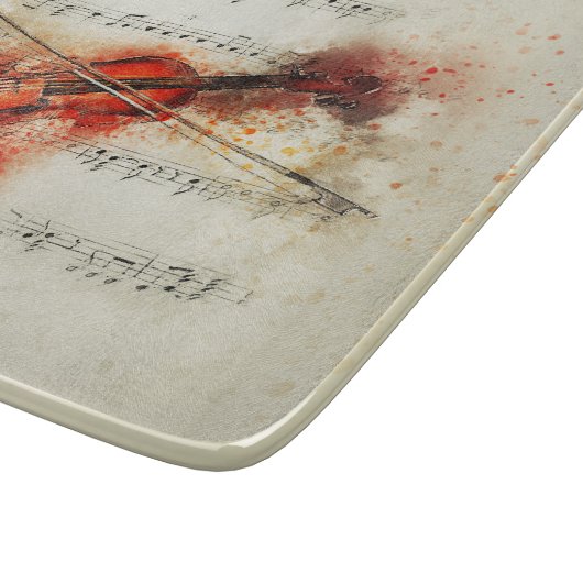 Planche À Découper Musique de feuille d'aquarelle et violon (Coin)