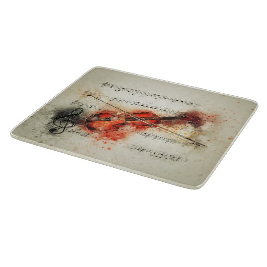 Planche À Découper Musique de feuille d'aquarelle et violon (Coin)