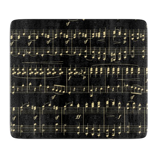Planche À Découper Musique dorée sur fond noir (Devant)