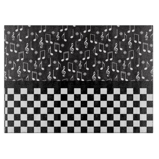 Planche À Découper Musique et damier noir et blanc (Devant)