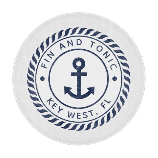 Planche À Découper Nautical Navy Blue & White Ancre Nom du bateau (Devant)