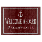 Planche À Découper Nautical Red Welcome Aboard Nom du bateau (Devant)