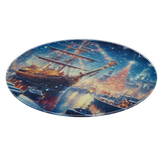 Planche À Découper Navire à quai Noël/hiver (Coin)