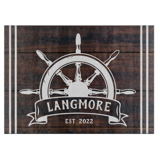 Planche À Découper Navire Roue Nom de famille Année d'établissement B (Devant)