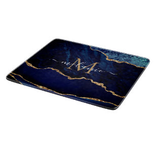 Planche à découper Navy Blue Gold personnalisée av