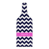 Planche À Découper Navy Blue Wht Chevron Hot Pink Nom Monogramme (Devant)