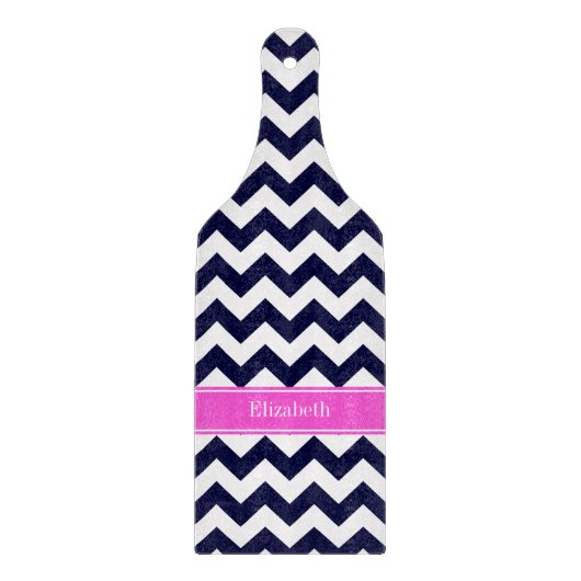 Planche À Découper Navy Blue Wht Chevron Hot Pink Nom Monogramme (Devant)