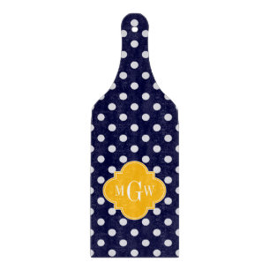 Planche À Découper Navy Polka Dot Goldenrod Quatrefoil 3 monogram