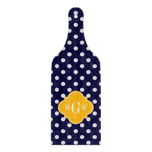 Planche À Découper Navy Polka Dot Goldenrod Quatrefoil 3 monogram (Devant)