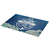 Planche À Découper Navy Waves Beach House Cutting Board Ancre et nom (Coin)