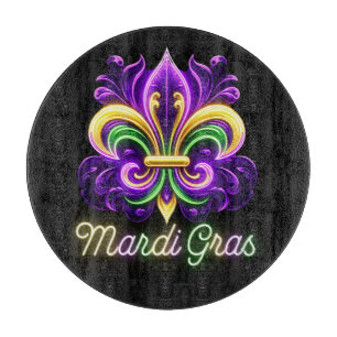 Planche À Découper Neon Mardi Gras Fleur de lis coloré