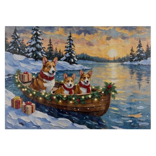 Planche À Découper Noël Bateau de Corgi Fêtes (Devant)