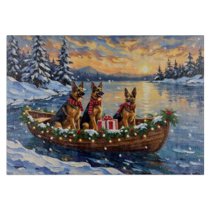 Planche À Découper Noël Bateau de la fête de chien de berger allemand