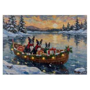 Planche À Découper Noël Boston Terrier Bateau Fêtes