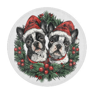 Planche À Découper Noël Boston Terrier Chiens de vacances Wreath