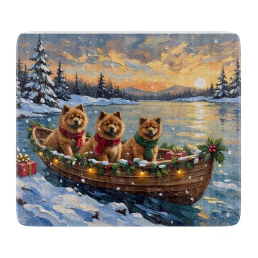 Planche À Découper Noël Chow Chow Bateau Fêtes (Devant)