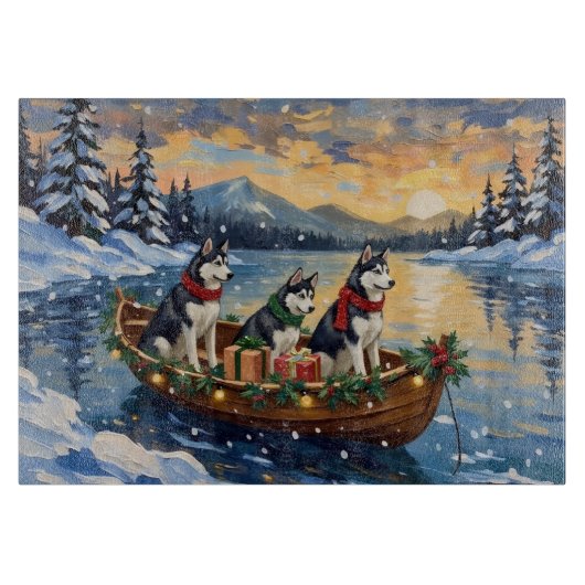 Planche À Découper Noël de bateau de Husky sibérien (Devant)