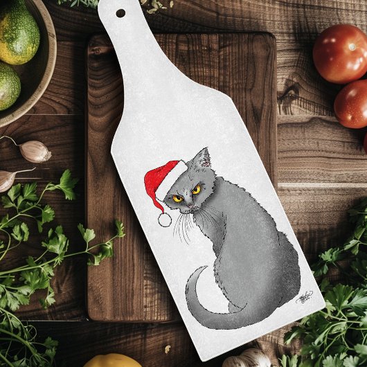 Planche À Découper Noël Drôle Chat Gris Grincheux Humour Fêtes