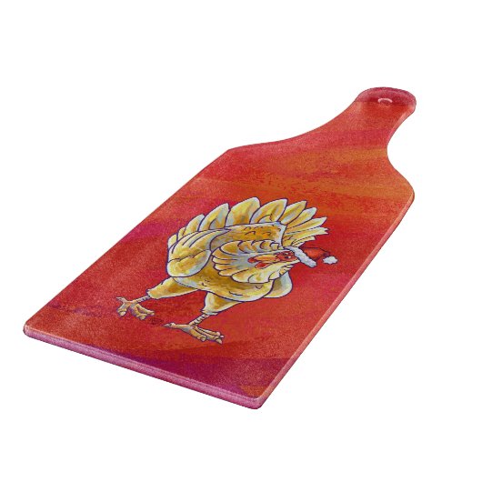 Planche À Découper Noël Du Poulet Sur Rouge (Coin)