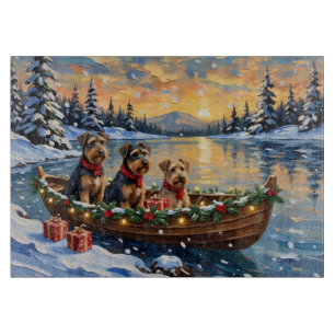 Planche À Découper Noël en bateau avec Airedale Terrier