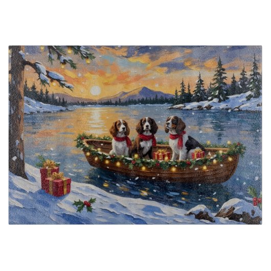 Planche À Découper Noël en bateau avec un Brittany Spaniel (Devant)