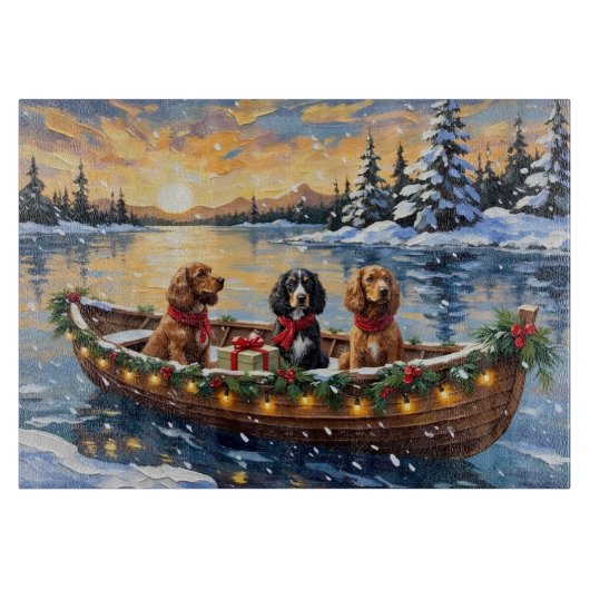 Planche À Découper Noël en bateau avec un Cocker Spaniel (Devant)