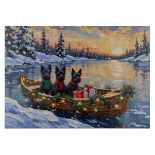 Planche À Découper Noël en bateau avec un Terrier Écossais