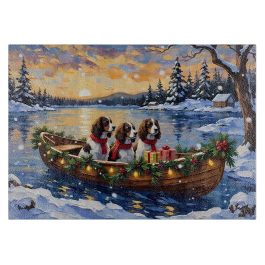 Planche À Découper Noël en bateau pour Springer Spaniel (Devant)
