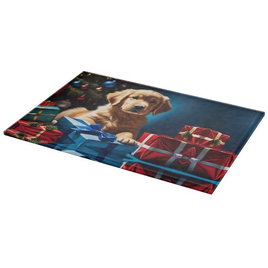 PLANCHE À DÉCOUPER NOËL GOLDEN RETRIEVER PUPPY (Coin)