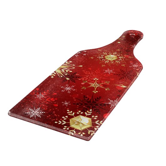 Planche À Découper Noël Golden Snowflakes sur Arrière - plan rouge (Coin)