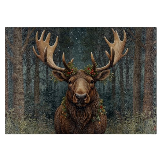 Planche À Découper Noël rustique élan cerf boho forêt boisée (Devant)